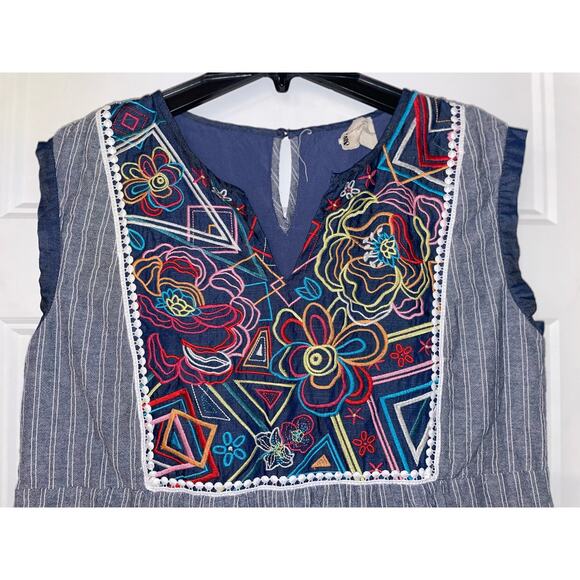 Savanna Jane size Large Embroidered Sleeveless Chambray Mini Dress Boho Southern - Picture 8 of 11
